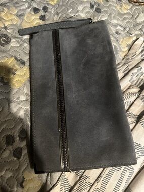 White House Black Market Gray Suede Zip Clutch